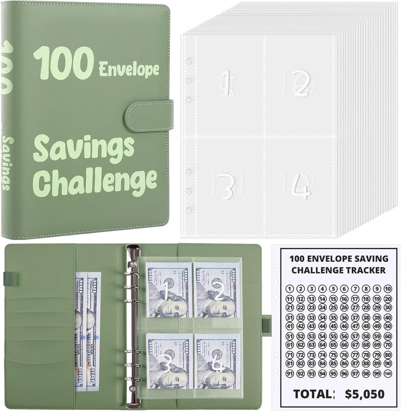 Skydue 100 Envelopes Money Savin Challenge Binder, A5 Money Saving Budget Binder with Cash Envelopes - Savings Challenges Book to Save $5,050 - Image 1
